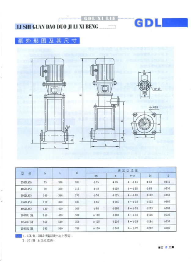 多级离心泵尺寸性能
