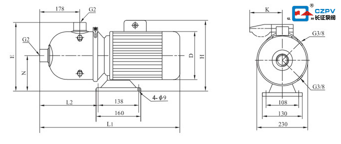 卧式多级离心泵外形尺寸图